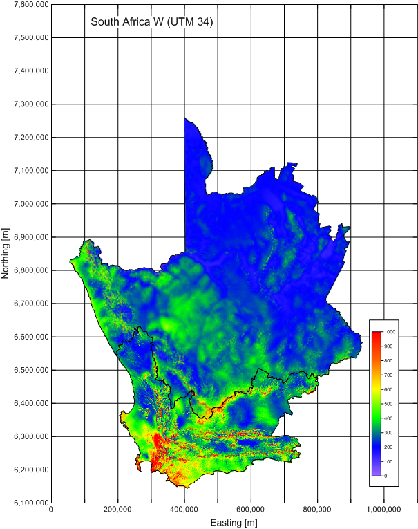 South Africa W mean power density